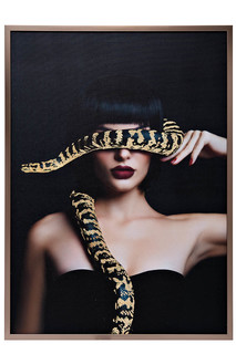 89vor-girl/snake-1 холст девушка со змеей 120х80см,багет латунь, поталь (garda decor) золотой