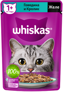 Влажный корм для кошек Whiskas Желе, говядина, кролик, 75г