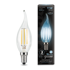 Лампа светодиодная Gauss Filament 11W-830lm-4100К-Е14, свеча на ветру