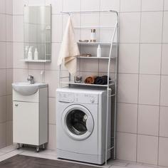 Стеллаж над стиральной машинкой со штангой для сушки, 66×25×175 см, цвет белый No Brand