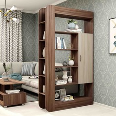 Стеллаж-перегородка с полками Студия, 1200х300х2040, Шимо темный/Шимо светлый No Brand