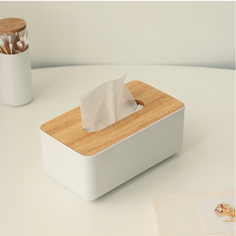 Салфетница коробка на стол, бокс для салфеток с бамбуковой крышкой Evo Beauty