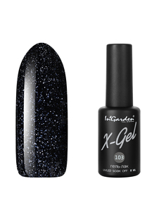 Гель лак для ногтей In’Garden X-Gel N° 103 черно-синий с блестками плотный 8 мл Ingarden