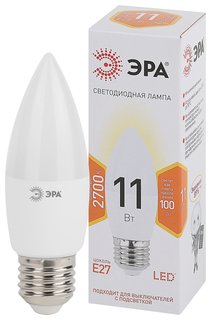 Лампа светодиодная Эра STD LED B35-11W-827-E27 свеча, тёплый, белый, 11 Вт ERA