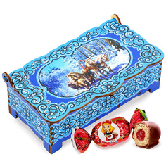 Шкатулка-купюрница "В лесу на тройке" конфеты Кремлинка Вишенка, 150г Кремлина