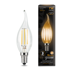 Лампа светодиодная Gauss Filament 7W-550lm-2700К-Е14, свеча на ветру