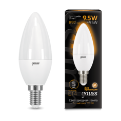 Лампа светодиодная Gauss 9.5W-890lm-3000К-E14, свеча