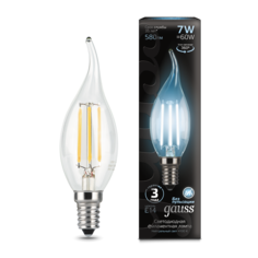 Лампа светодиодная Gauss Filament 7W-580lm-4100К-Е14, свеча на ветру