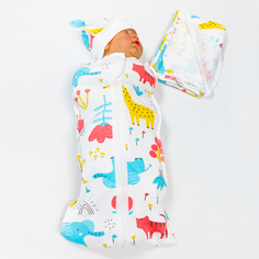 Пеленка-кокон с шапочкой Amarobaby Soft Hugs Зоопарк, р. 56-68