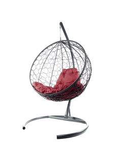 Подвесное кресло серое M-Group Круглый ротанг 11050302 бордовая подушка