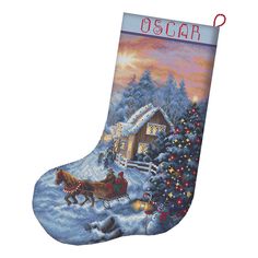 Набор для вышивания LetiStitch Новогодний носок 24,5х37 см