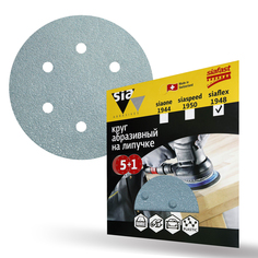 Круг шлифовальный на липучке Sia Abrasives "siaflex 1948" 6шт 150 мм, 6 отверстий, Р60