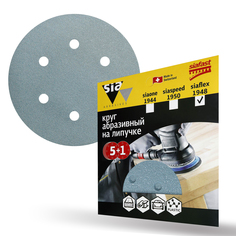 Круг шлифовальный на липучке Sia Abrasives "siaflex 1948" 6шт 150 мм, 6 отверстий, Р100