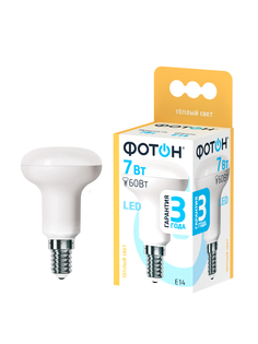 Лампочка светодиодная ФОТОН LED R50 7W E14 3000К для дома, для гостиной комнаты