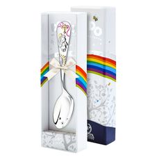 Ложка детская АргентА DODO "Крестильная" с позолотой с розовой эмалью+ футляр
