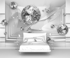 Фотообои ПЕРВОЕ АТЕЛЬЕ "Драгоценные камни 3D в абстрактном тоннеле" 300х205 см (ШхВ)