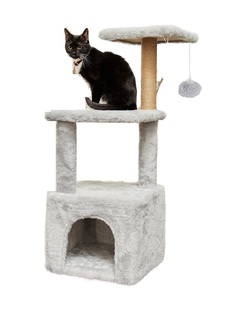 Домик для кошки с когтеточкой и лежанкой Pet БМФ Эц светло-серый, 4 яруса