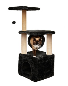 Домик когтеточка для кошки с тоннелем ЭЦ 35x35х93 см, черный Pet БМФ