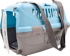 Переноска Zooexpress Турне голубая с ковриком и ремнем, M: 48х32х32 см