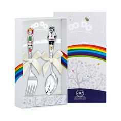 Набор Аргента детский Миша и Маша с эмалью ложка Миша и вилка Маша 1399НБ05808