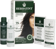 Натуральная стойкая гель краска для волос без аммиака Herbatint тон 1N Черный