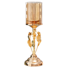 Подсвечник металл, стекло на 1 свечу Вилас d-8 см, золото 11,5х11,5х36,5 см No Brand