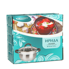 Кастрюля «Ирида», 2,9 л, d=18 см, капсульное дно, стеклянная крышка No Brand