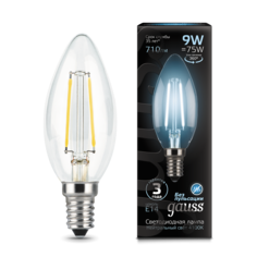 Лампа светодиодная Gauss Filament 9W-710lm-4100К-Е14, свеча