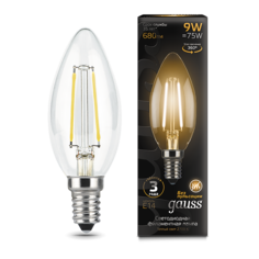 Лампа светодиодная Gauss Filament 9W-680lm-2700К-Е14,свеча
