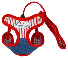 Джинсовая шлейка с поводком Handler размер SS красная