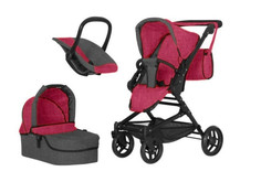 Коляска для куклы Carrello Magia 3 в 1 DEEP RED No Brand