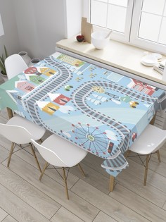 Скатерть прямоугольная JoyArty "Детская трамвайная дорога зимой" из сатена, 120x145 см