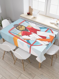 Скатерть прямоугольная JoyArty "Заяц вратарь" из сатена, 120x145 см