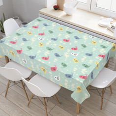 Скатерть прямоугольная JoyArty "Цветные птички наив" из сатена, 120x145 см