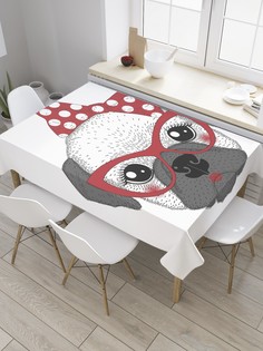 Скатерть прямоугольная JoyArty "С бантиком и в очках" из сатена, 120x145 см