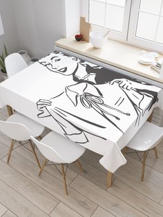 Скатерть прямоугольная JoyArty "Примерка кофты" из сатена, 120x145 см