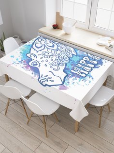 Скатерть прямоугольная JoyArty "Бегемот хиппи" из сатена, 120x145 см