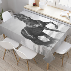 Скатерть прямоугольная JoyArty "Лошадь у моря" из сатена, 180x145 см