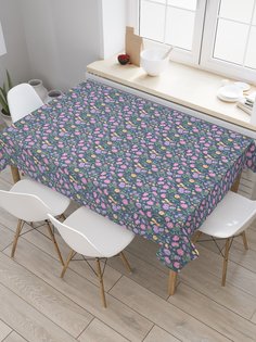 Скатерть прямоугольная JoyArty "Весенние садовые цветы" из сатена, 120x145 см