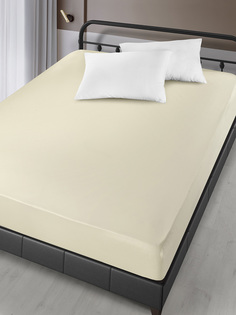 Простынь сатин "KARNA" SOLID на резинке 160x200+30 см. - Кремовый
