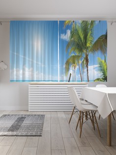 Шторы с фотопечатью JoyArty "Прогулочная лодка у берега" из сатена, 290х180 см