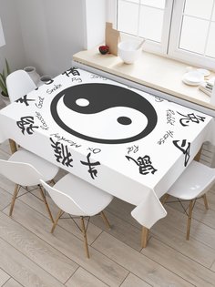 Скатерть прямоугольная JoyArty "Инь и ян в японском гороскопе" из сатена, 120x145 см