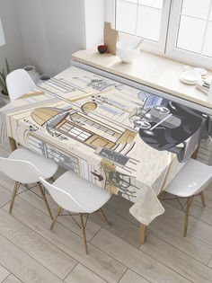 Скатерть прямоугольная JoyArty "Ретро кабриолет у кафе" из сатена, 120x145 см