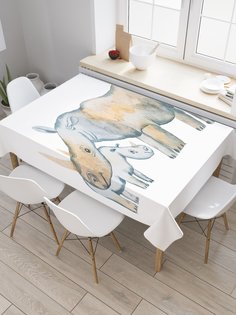 Скатерть прямоугольная JoyArty "Носорог с детенышем" из сатена, 120x145 см