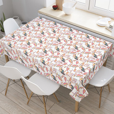 Скатерть прямоугольная JoyArty "Геометрические птицы тропиков" из сатена, 120x145 см