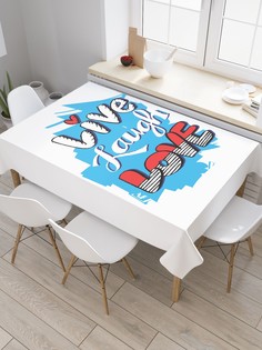 Скатерть прямоугольная JoyArty "Превращая жизнь в праздник" из сатена, 120x145 см