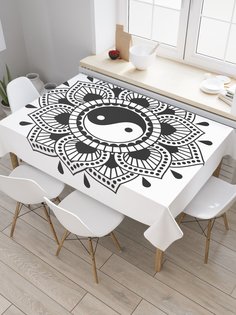 Скатерть прямоугольная JoyArty "Мандала Инь и ян мехенди" из сатена, 120x145 см