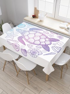 Скатерть прямоугольная JoyArty "Черепаха среди ракушек" из сатена, 120x145 см