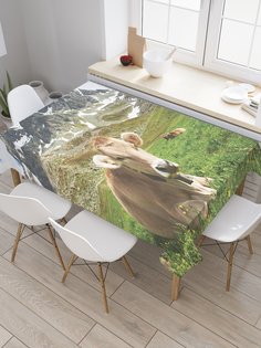 Скатерть прямоугольная JoyArty "Корова отдыхает" из сатена, 120x145 см