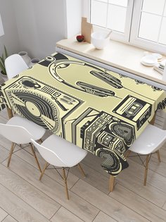 Скатерть прямоугольная JoyArty "Амуниция диск жокея" из сатена, 120x145 см